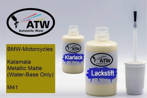 BMW-Motorcycles, Kalamata Metallic Matte (Water-Base Only), M41: 20ml Lackstift + 20ml Klarlack - Set, von ATW Autoteile West.